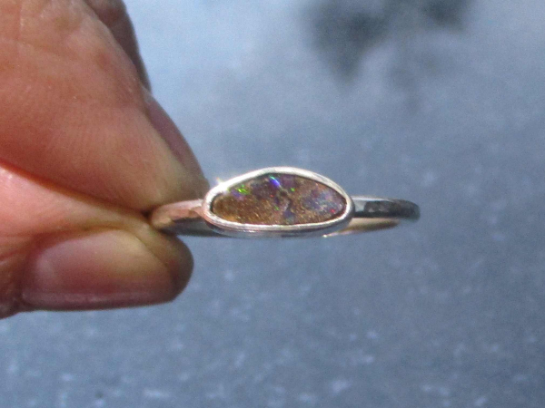 Handmade Boulder Opal Stacking Ring 925 Sterling Silver Size 8 Queensland Austra