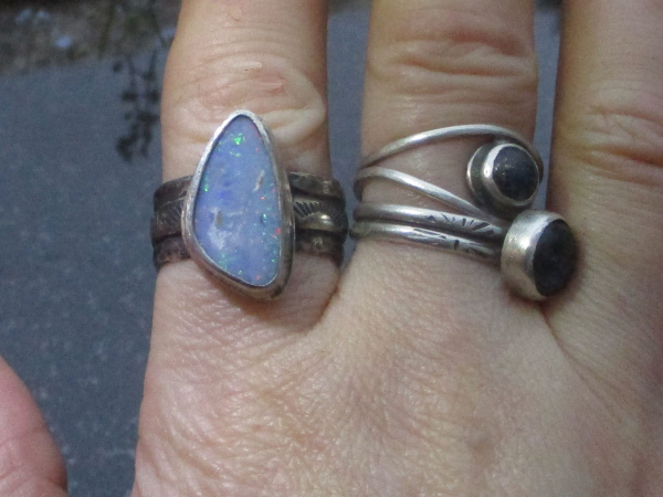 Blue Opal Ring 925 Sterling Silver Handmade with Natural Australian Opal Size 8