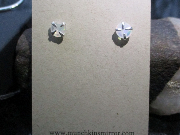 5mm Opal Stud Earrings in Sterling Silver with 4 Prong Setting Small Stone Minim