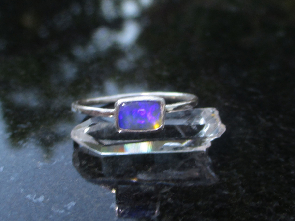 Crystal Opal Ring with Australian Opal Sterling Silver Size 8 Handmade Stackable