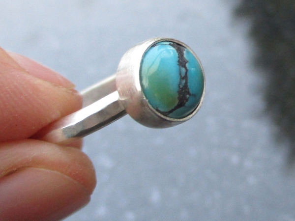 Handmade Turquoise Silver Ring US Size 7 Natural Tibetan Turquoise Gemstone Dece