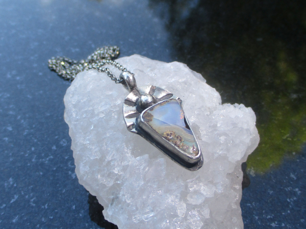 Handmade Boulder Opal Necklace 925 Sterling Silver with Australian Opal Pendant