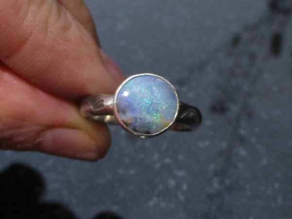 Handmade Boulder Opal Stacking Ring Size 7 Sterling Silver with Natural Australi