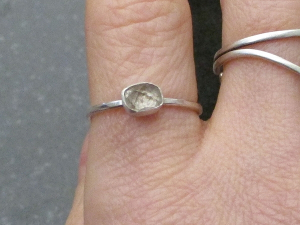 Handmade Quartz Stacking Ring in Sterling Silver Size 7 Fluorescent Crystal Ring