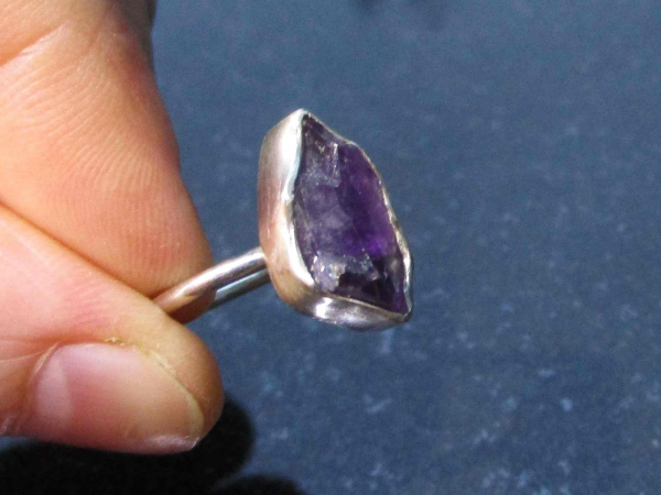 Raw Amethyst Crystal Ring Sterling Silver Size 7 February Birthstone Jewelry Nat