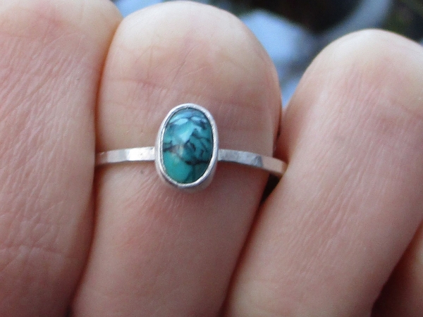 Turquoise Sterling Silver Stacking Ring in Size 9 December Birthstone Handmade G