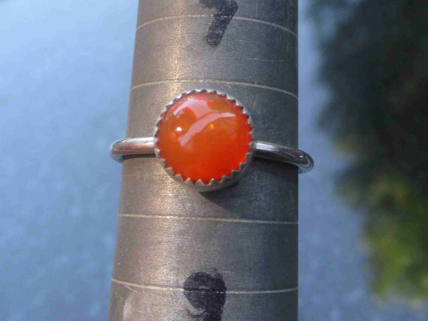 Handmade Fire Opal Ring 925 Sterling Silver Size 8 Natural Mexican Opal Round Or