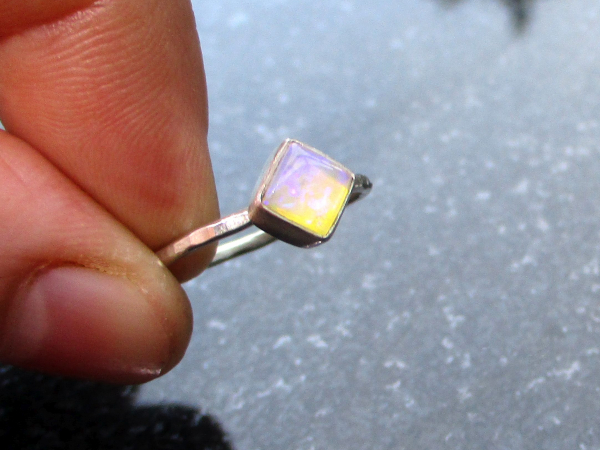 Crystal Opal Ring with Australian Opal 925 Sterling Silver Size 7 Handmade Stack