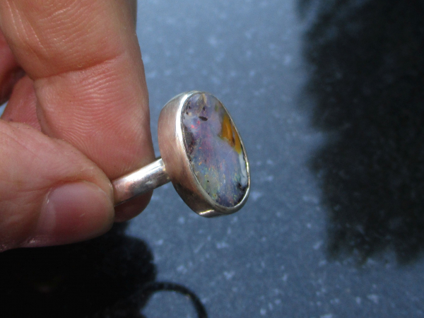 Handmade Boulder Opal Ring 925 Sterling Silver Oval Natural Australian Opal Size