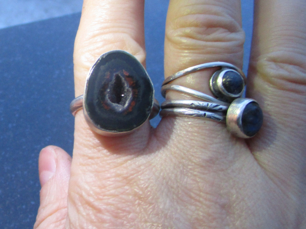 Druzy Geode Ring in Sterling Silver Size 8 Black Tabasco Geode Gemstone Jewelry