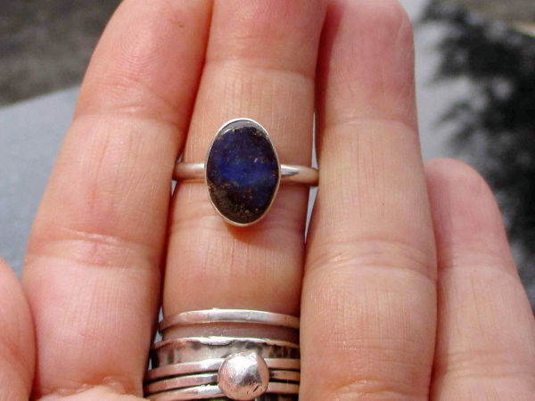 Handmade Boulder Opal Ring Size 7 Sterling Silver Natural Blue Australian Opal i