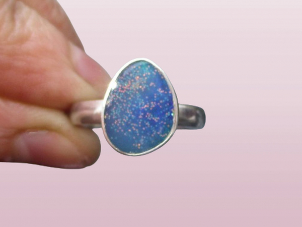 Opal Ring 925 Sterling Silver Australian Opal Handmade Size 7 Rings for Women Bl