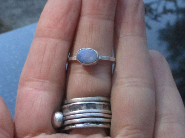 Opal Stacking Ring  925 Sterling Silver Natural Australian Opal Doublet Handmade