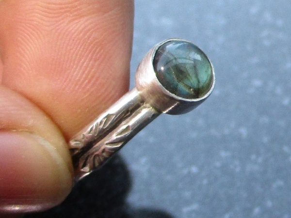Labradorite Ring Size 6 Set in Sterling Silver with Round Blue Flash Labradorite
