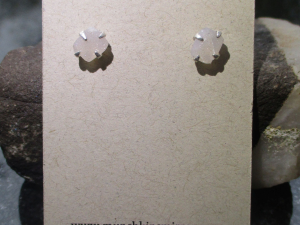 Druzy Quartz Crystal Stud Earrings in Sterling Silver 4 Prong Setting  Small 7mm