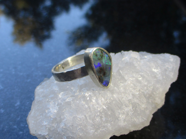 Handmade Boulder Opal Ring 925 Sterling Silver with Australian Opal Rings for Wo