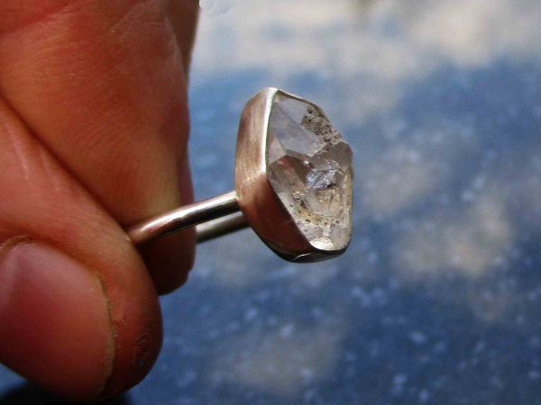 Handmade Herkimer Diamond Ring Size 9 Set in 925 Sterling Silver Natural Herkime