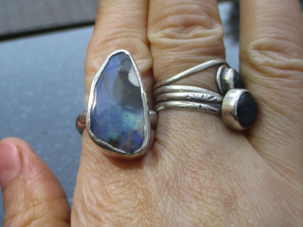 Handmade Boulder Opal Ring Sterling Silver Size 8.5 with Natural Australian Opal