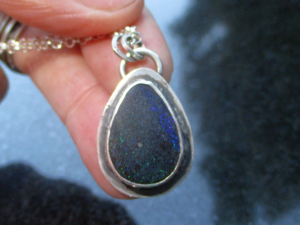 Handmade Andamooka Matrix Opal Necklace Sterling Silver Black Matrix Opal Pendan