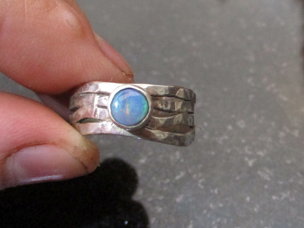 Handmade Australian Opal Wave Ring Blue Opal 925 Sterling Silver Size 7.75 Wide