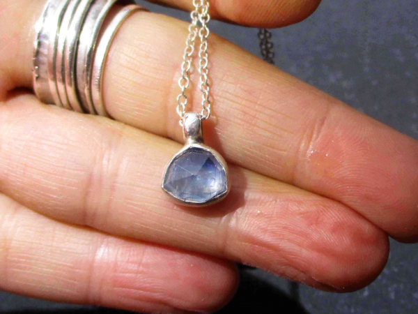 Blue Kyanite Crystal Necklace 925  Sterling Silver Handmade with Minimalist Blue