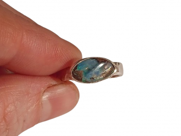 Boulder Opal Stacking Ring Handmade with Natural Australian Opal and 925 Sterlin