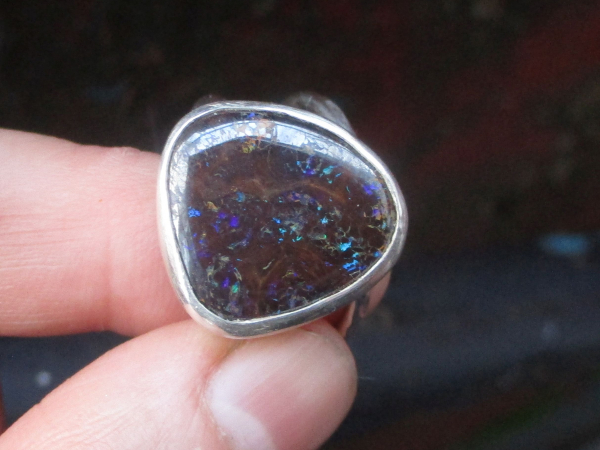 Boulder Opal Ring 925 Sterling Silver Natural Australian Boulder Opal Size 8 Han