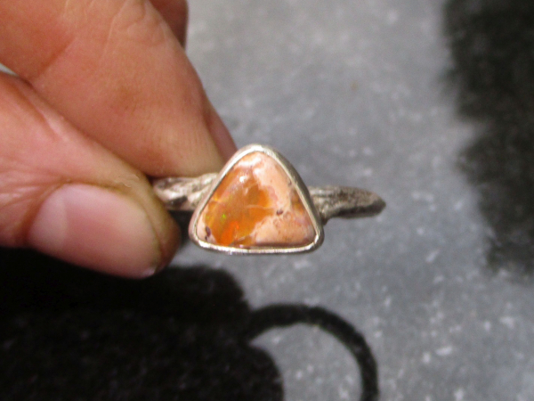 Triangle Opal Ring with Natural Mexican Opal Handmade Branch Ring Size 8.5