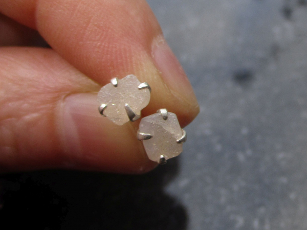 Druzy Quartz Crystal Stud Earrings in Sterling Silver 4 Prong Setting  Small 7mm