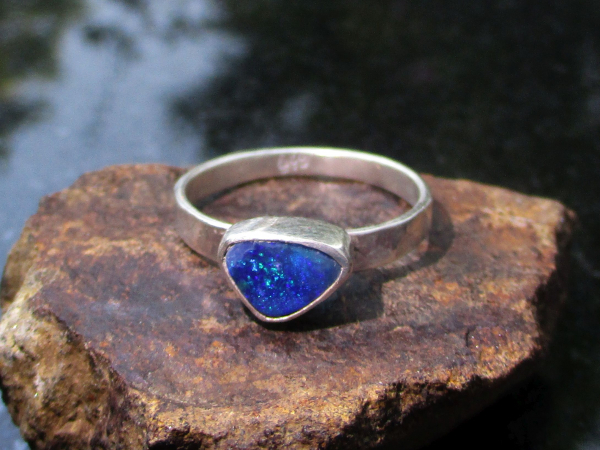 Handmade Opal Inlay Ring 925 Sterling Silver Size 6 Blue Green Opal