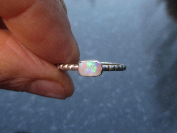 Crystal Opal Stacking Ring Sterling Silver with Natural Australian Opal Size 6