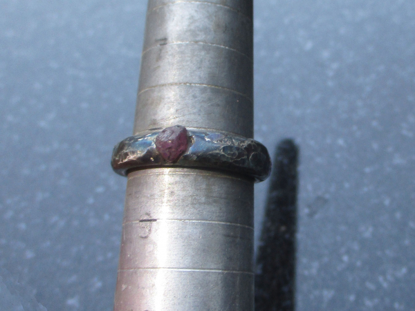 Handmade Ruby Crystal Ring Cast in 925 Sterling Silver Size 8 1/4 Ring with Text