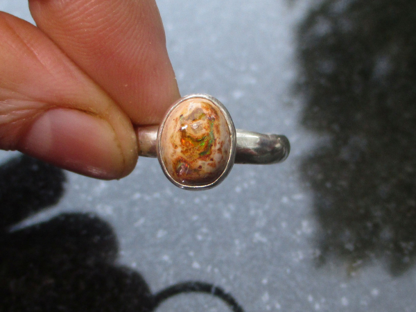 Handmade Opal Ring in 925 Sterling Silver with Natural Mexican Opal Size 7.5 Rin