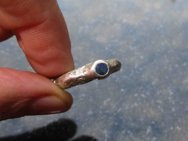 Handmade Black Opal Silver Ring Size 6 1/4 with Natural Australian Opal