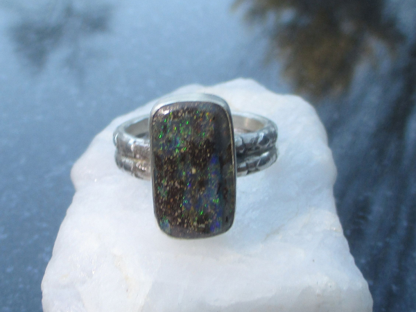 Boulder Opal Ring Statement 925 Sterling Silver Australian Opal Handmade Rings f