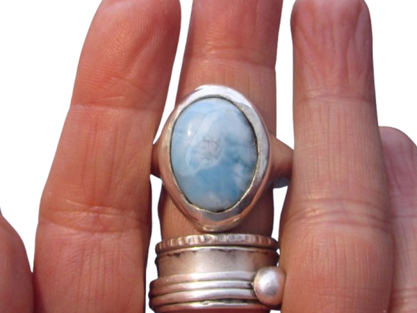 Larimar Ring:  925 Sterling Silver, Handmade, Chunky Statement Rings for Women,