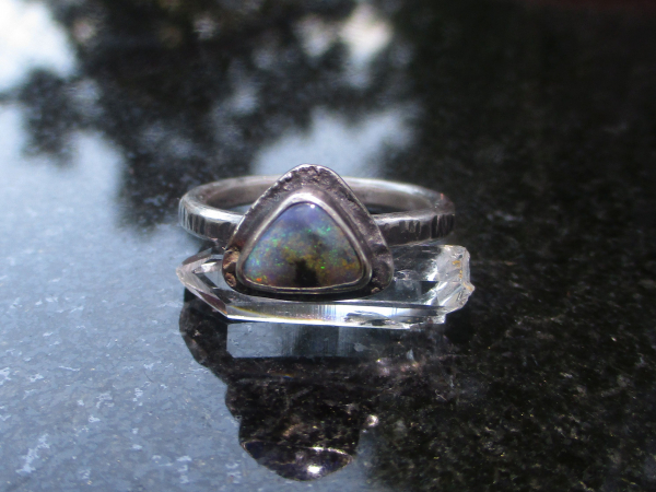 Handmade Boulder Opal Ring 925 Sterling Silver Triangle Australian Opal Size 8.2