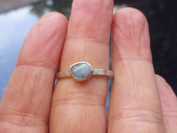 Opal Silver Ring Handmade with 925 Sterling Silver and Australian Boulder Opal