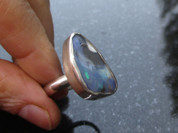 Handmade Boulder Opal Ring Sterling Silver Size 8.5 with Natural Australian Opal