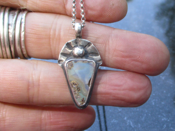 Handmade Boulder Opal Necklace 925 Sterling Silver with Australian Opal Pendant