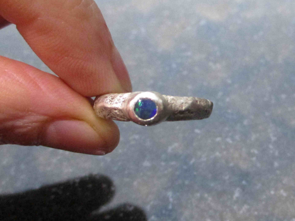 Handmade Black Opal Silver Ring Size 6 1/4 with Natural Australian Opal