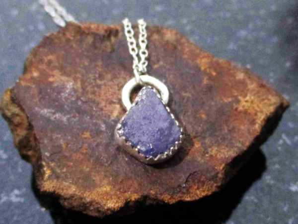 Handmade Tanzanite Crystal Necklace Set in Sterling Silver Raw Stone Purple Gems