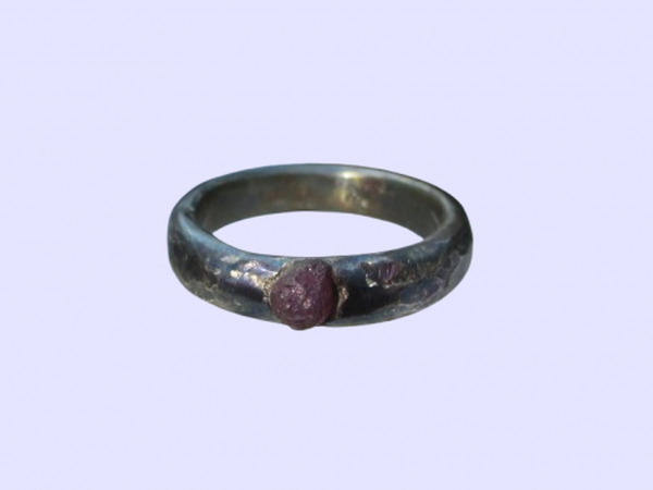 Handmade Ruby Crystal Ring Cast in 925 Sterling Silver Size 8 1/4 Ring with Text