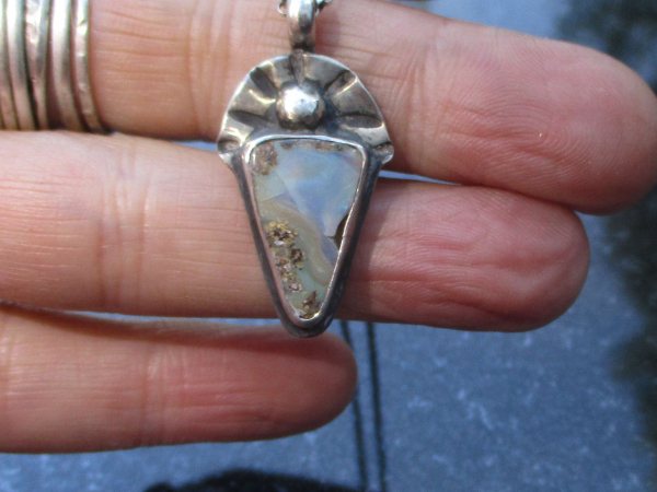 Handmade Boulder Opal Necklace 925 Sterling Silver with Australian Opal Pendant