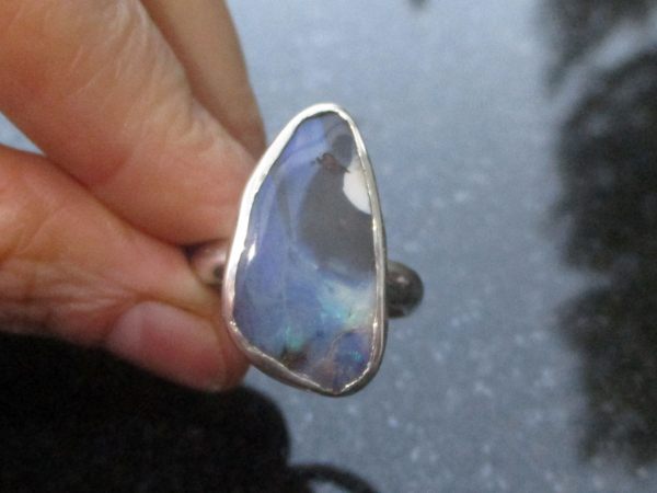 Handmade Boulder Opal Ring Sterling Silver Size 8.5 with Natural Australian Opal