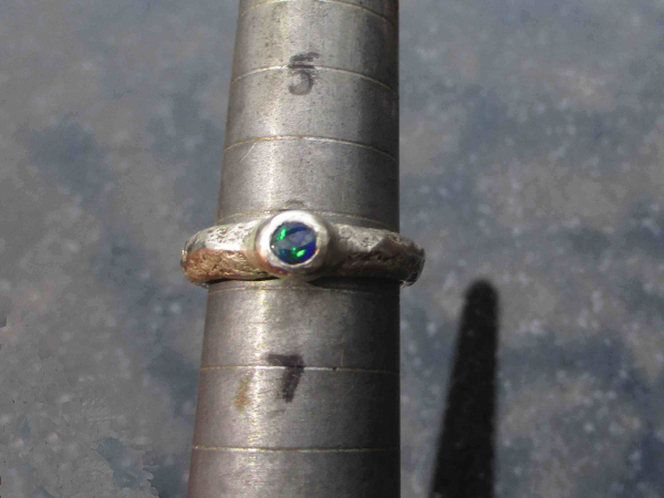 Handmade Black Opal Silver Ring Size 6 1/4 with Natural Australian Opal