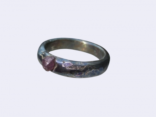 Handmade Ruby Crystal Ring Cast in 925 Sterling Silver Size 8 1/4 Ring with Text
