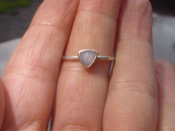 Crystal Opal Stacking Rings Sterling Silver with Natural Australian Opal Size 6