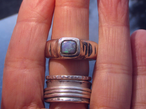 Handmade Chunky Opal Ring: 925 Sterling Silver Square Stone Molten Silver Rings