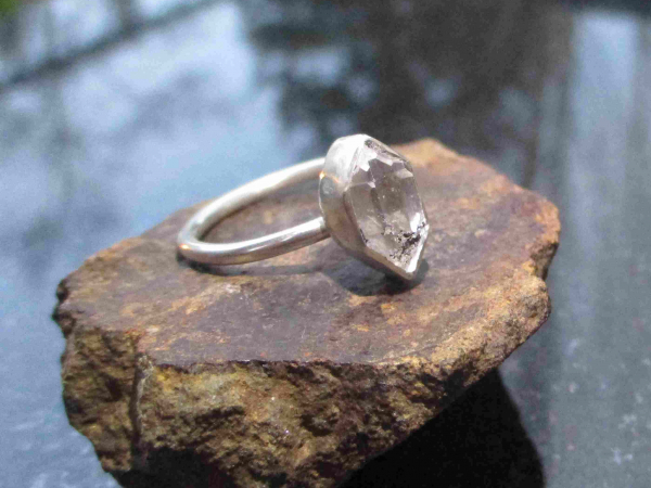 Handmade Herkimer Diamond Ring Size 6 Set in 925 Sterling Silver Natural Herkime